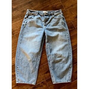 HIDDEN High Rise Barrel Jeans Women's 30 24" (Runs Big) Light Wash  100% Cotton